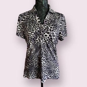 Monterey Club Glitzy Leopard Print Button Golf Polo Shirt